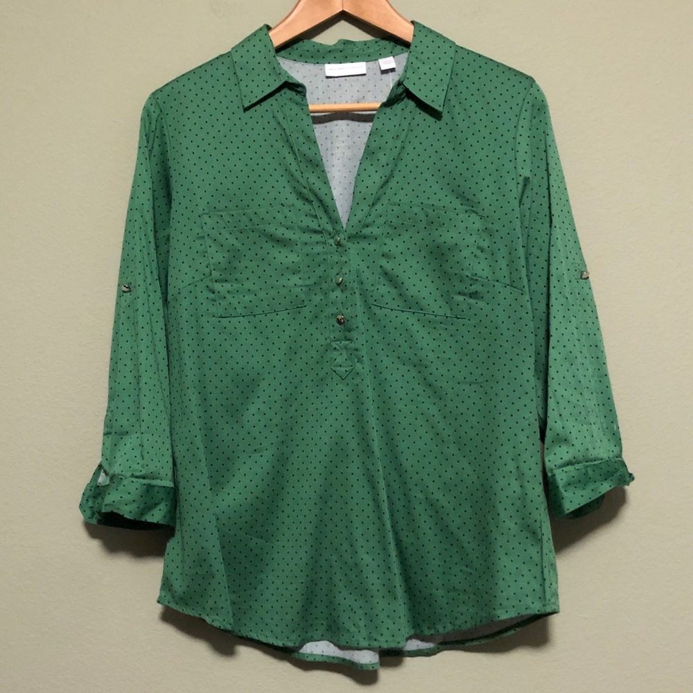 New York & Co Green Polka Dot Blouse - Size M